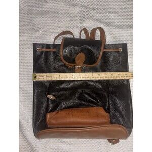 Vintage Moda Leather 16" Leather Backpack Black/Brown Solid Drawstring Closure